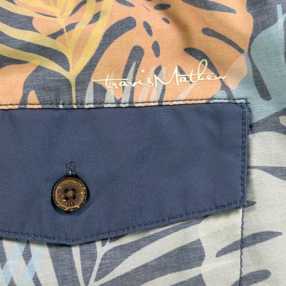TravisMathew Mens‎ XXL Tropical Palm Print Board Shorts Blue Orange Swim Trunks